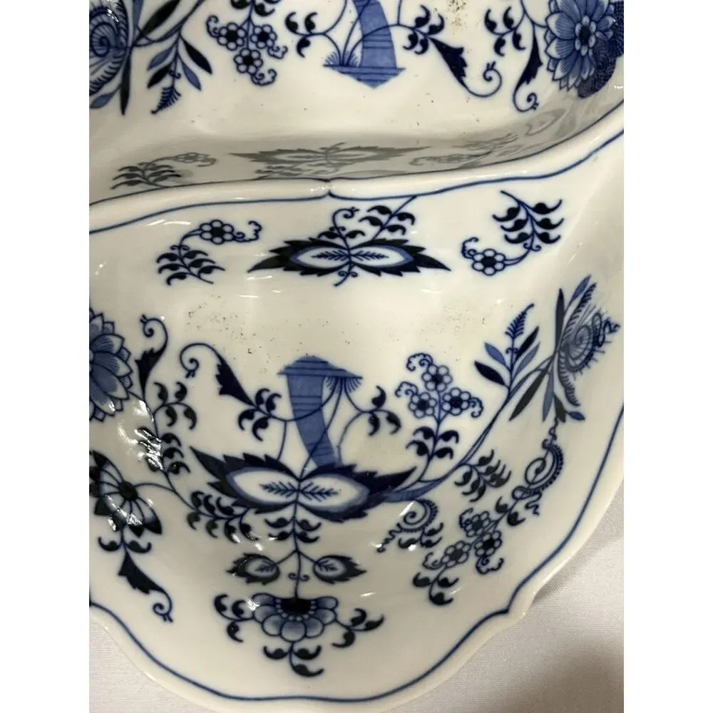 Vintage Blue Danube Blue Onion Pattern Divided Oval Serving Bowl 11”